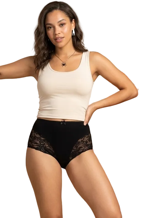 Baykar High Waist Cotton Trousers with Lace Trim - 8924